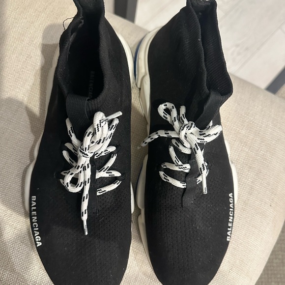 BALENCIAGA 30mm Speed Knit Lace-Up Sneakers - Men. US Sz 10 Black - Picture 5 of 10